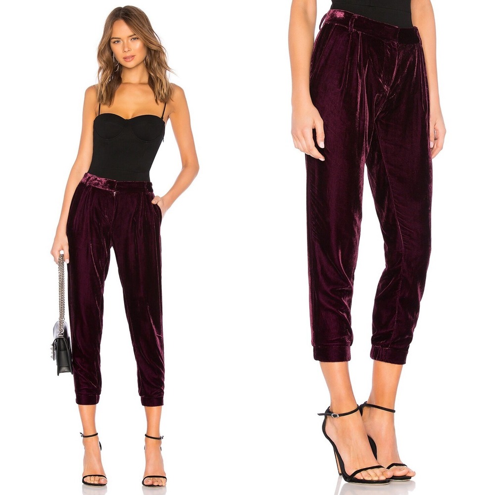 Parker Morgan Velvet Pant Sz 6 Burgundy Purple Red Jogger Dress Pant Chic Casual